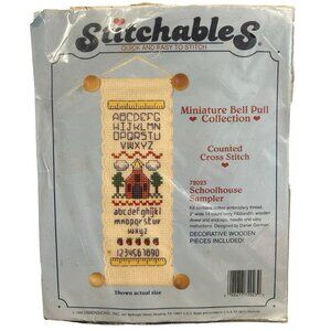 Vintage NOS Stitchables Mini Bell Pull Cross Stitch Schoolhouse Sampler 72023